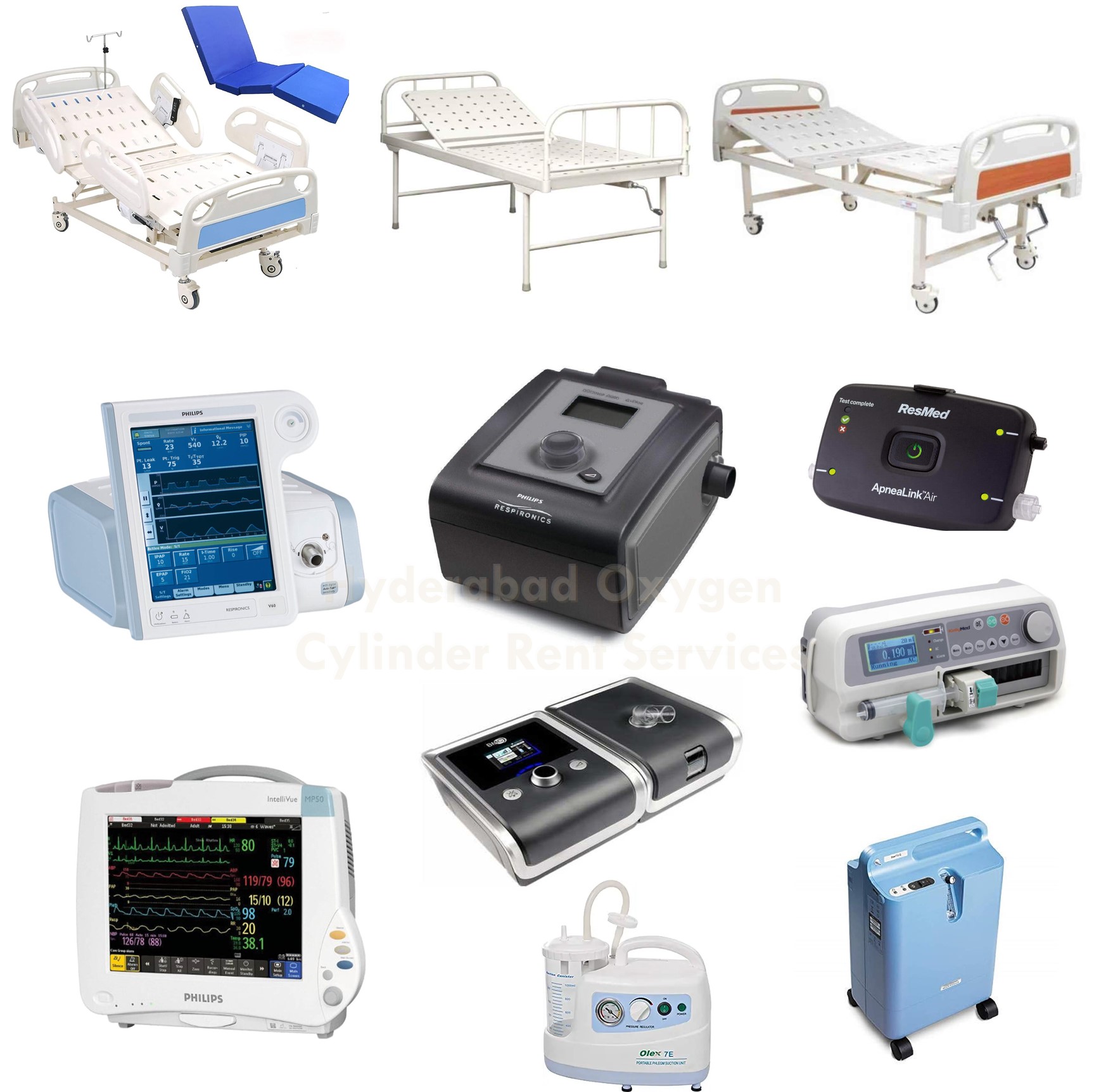 Hospital Beds on rent, CPAP machine on rent, BiPAP machine on rent, Oxygen Concentrator on rent