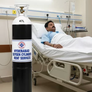 A patient on oxygen support using 47L oxygen cylinder